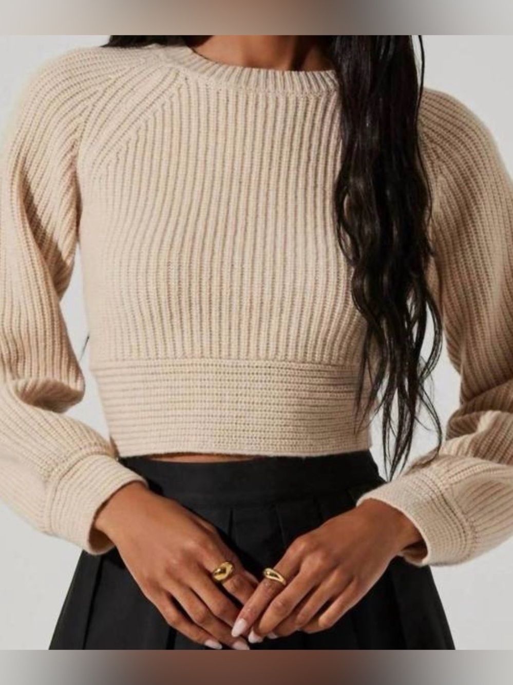 ASTR crewneck Eila bow back cream Wool blend crop sweater Medium